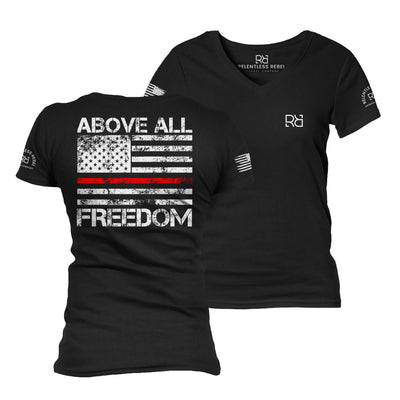 Black Above all Freedom Women's V-Neck Tee