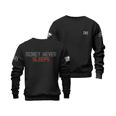 Solid Black Money Never Sleeps Crew Neck Sweatshirt