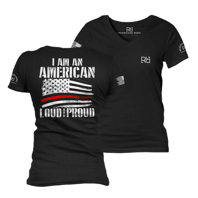 Black I Am An American Loud and Proud Women's V-Neck Tee