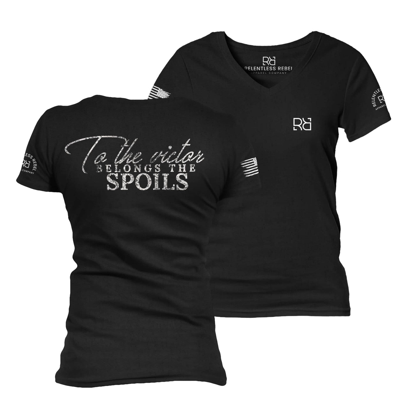 Black To the Victor Belongs the Spoils Women's V-Neck Tee