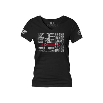 Black Be The Change Women's V-Neck Tee