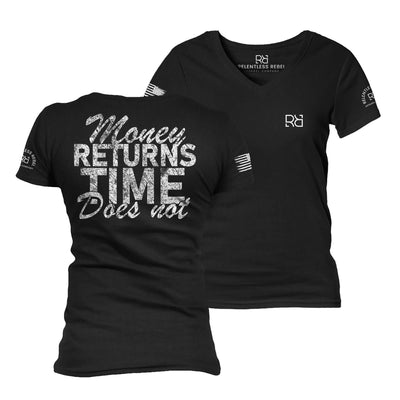 Black Money Returns Time Does Not Women's V-Neck Tee