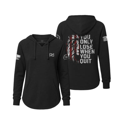Black hoodie with motivational text and graphics on a white background