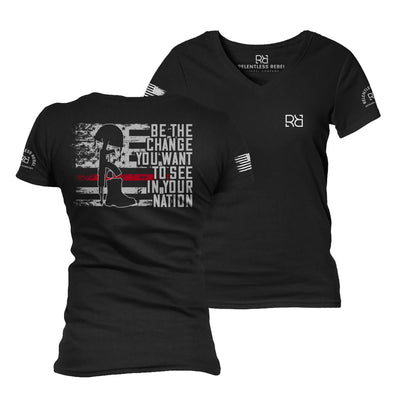 Black Be The Change Women's V-Neck Tee