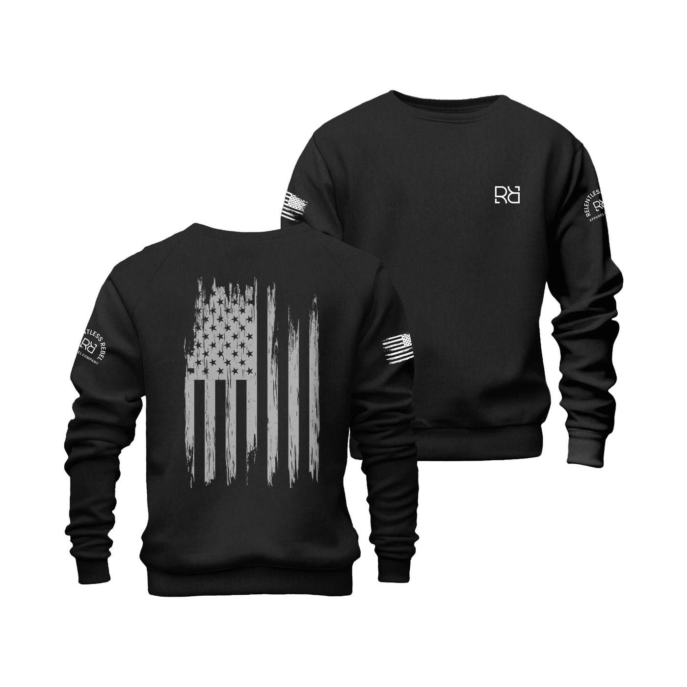 Solid Black Rebel Patriot Flag Crew Neck Sweatshirt