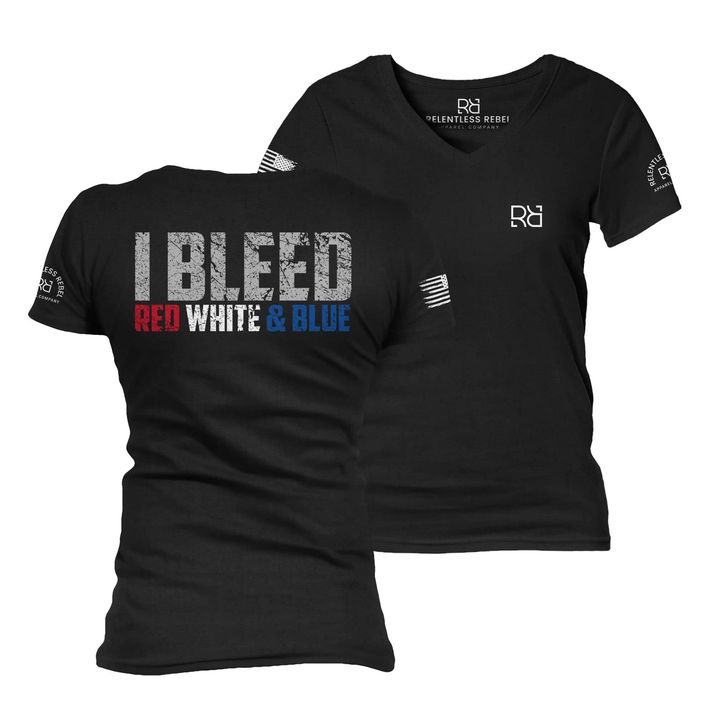 Black I Bleed Red White & Blue Women's V-Neck Tee