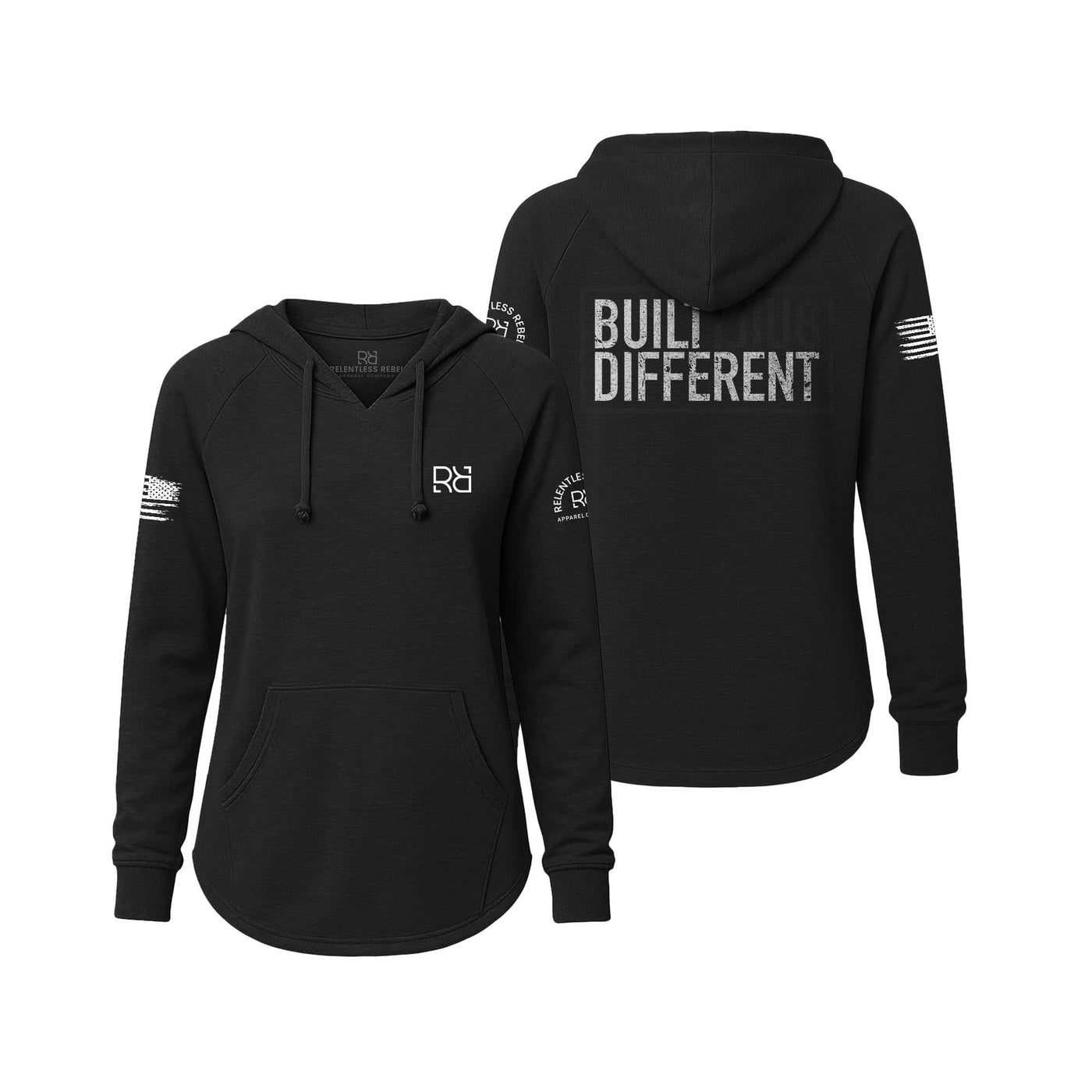 Black Women's Wave Hoodie with the Built Different on the back