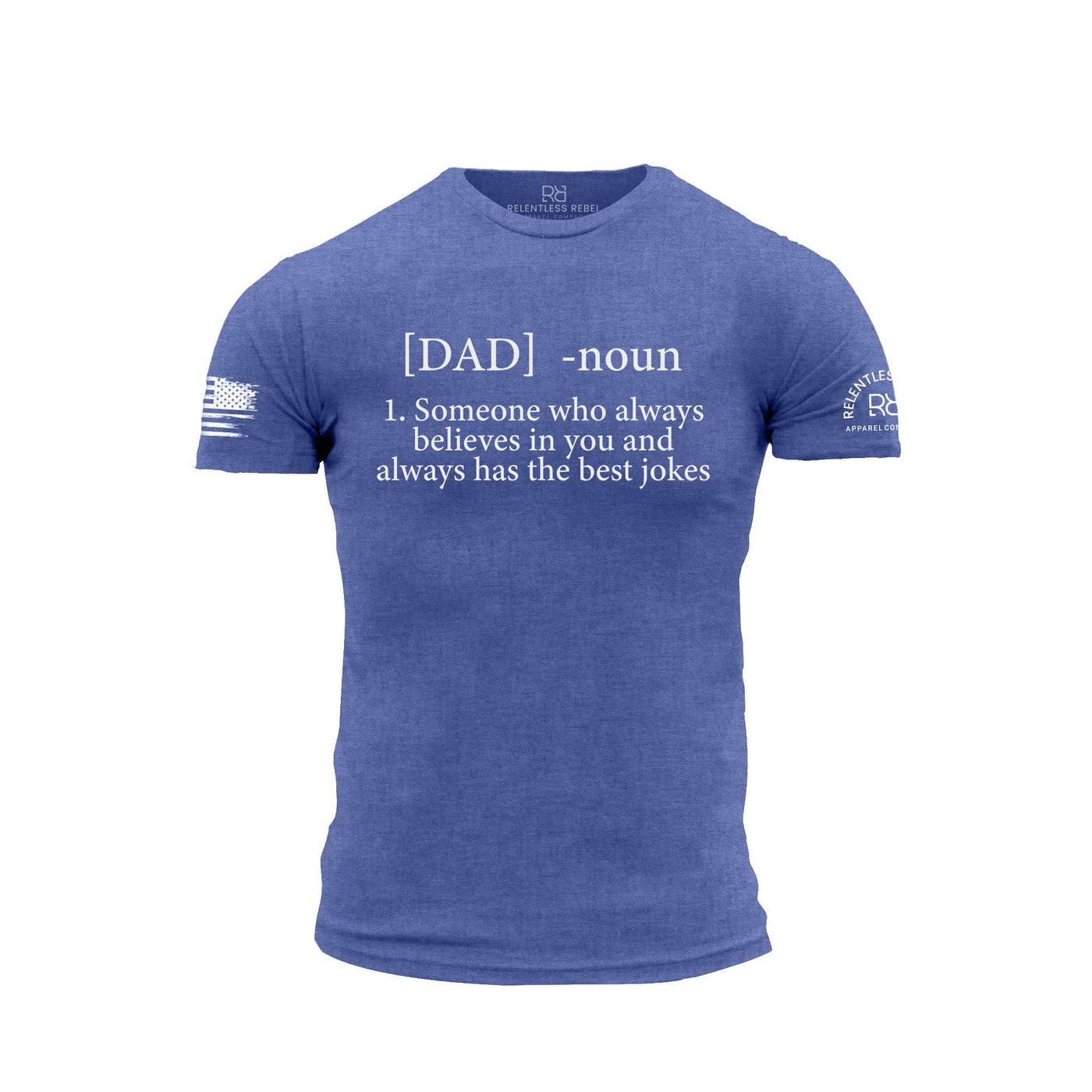 Blue t-shirt with text on a white background