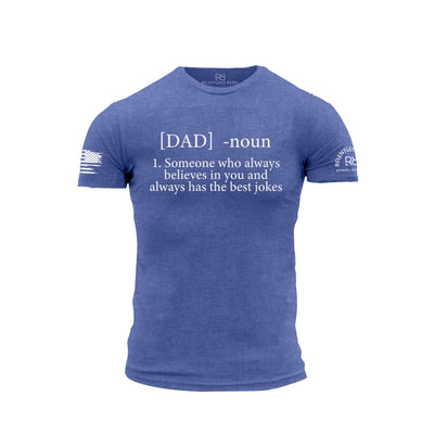 Blue t-shirt with text on a white background