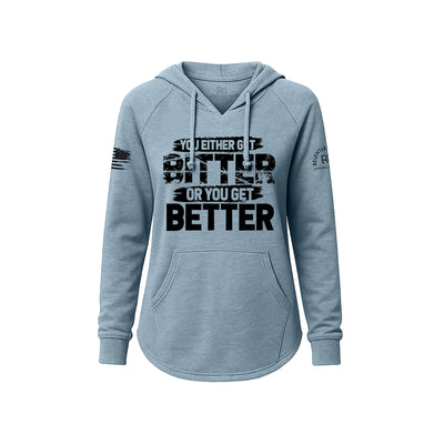 Light blue hoodie with motivational text on a white background