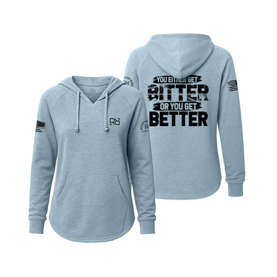 Light blue hoodie with text on the back on a white background