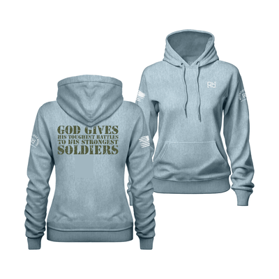 God Gives His Toughest Battles Blue Mist Women's Hoodie