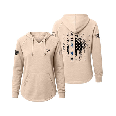 Blush hoodie with front and back designs on a white background