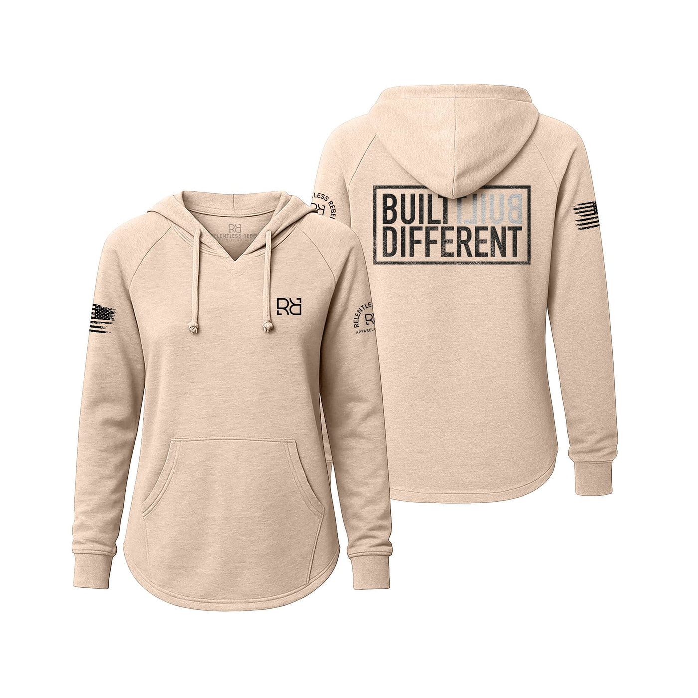 Blush Women's Wave Hoodie with the Built Different on the back