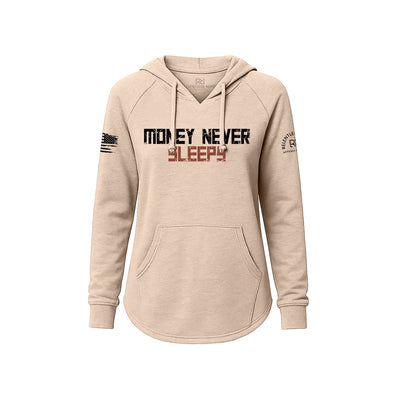 Blush Women's Wave Hoodie with Money Never Sleeps on the front