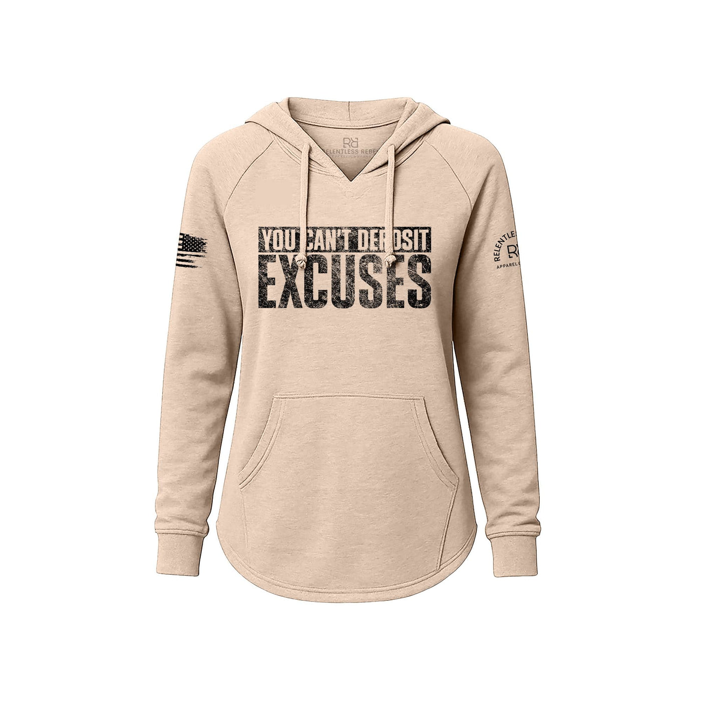 Blush hoodie with motivational text on a white background