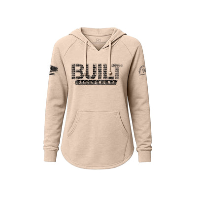 Blush Women's Wave Hoodie with Built Different on the front