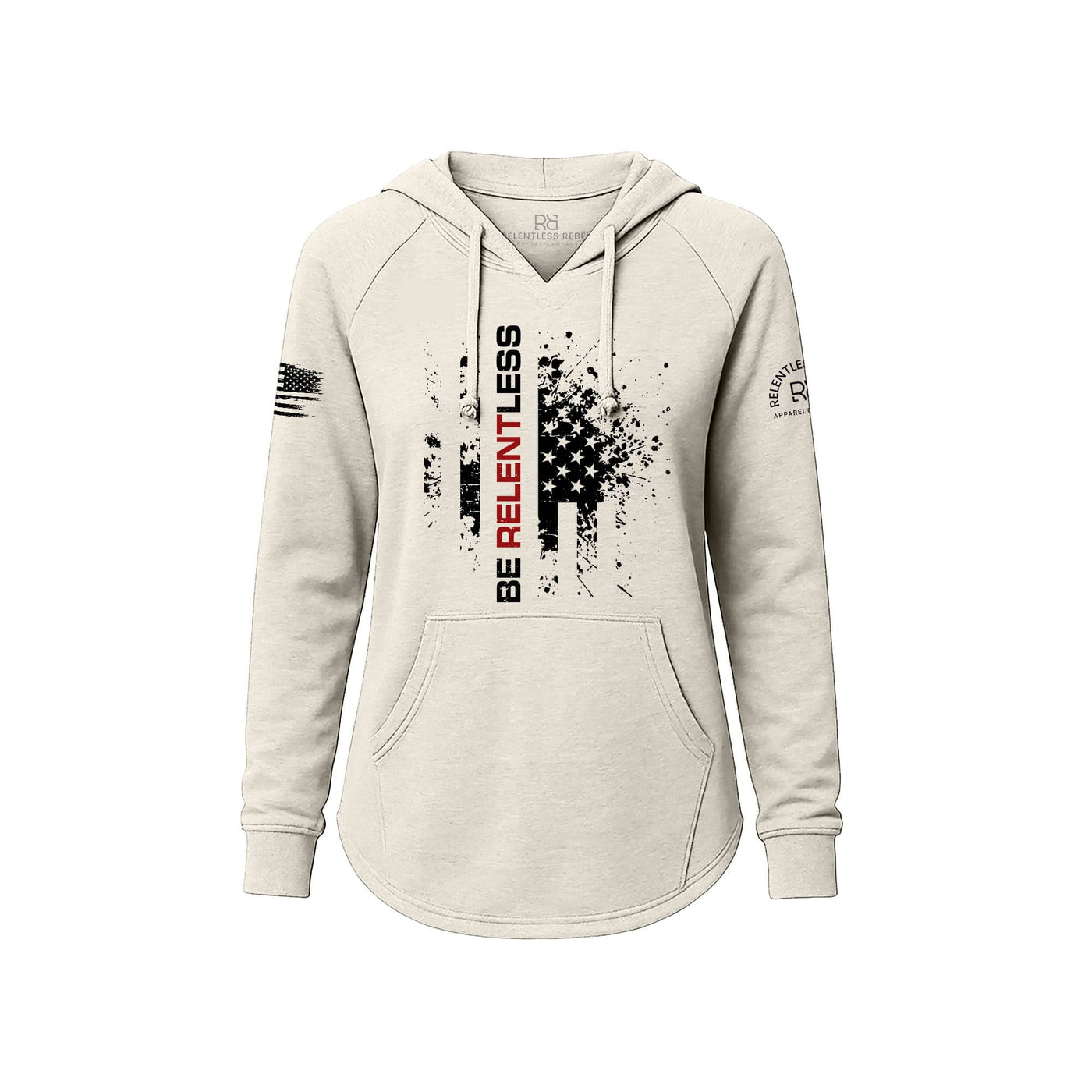 White Women's Wave Hoodie with the Be Relentless on the front