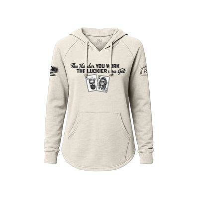 White hoodie with text and graphics on a white background