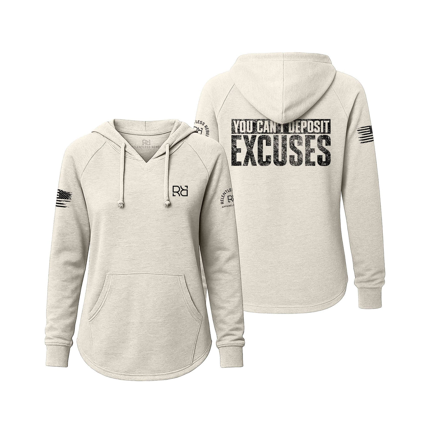 White hoodie with text on front and back on a white background