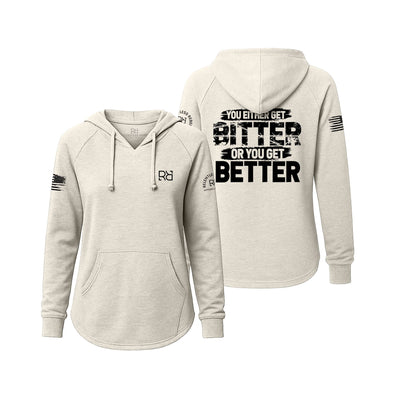 White hoodie with text design on front and back on a white background