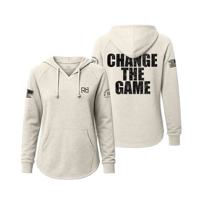 White hoodie with 'Change The Game' text on the back, displayed from front and back views.