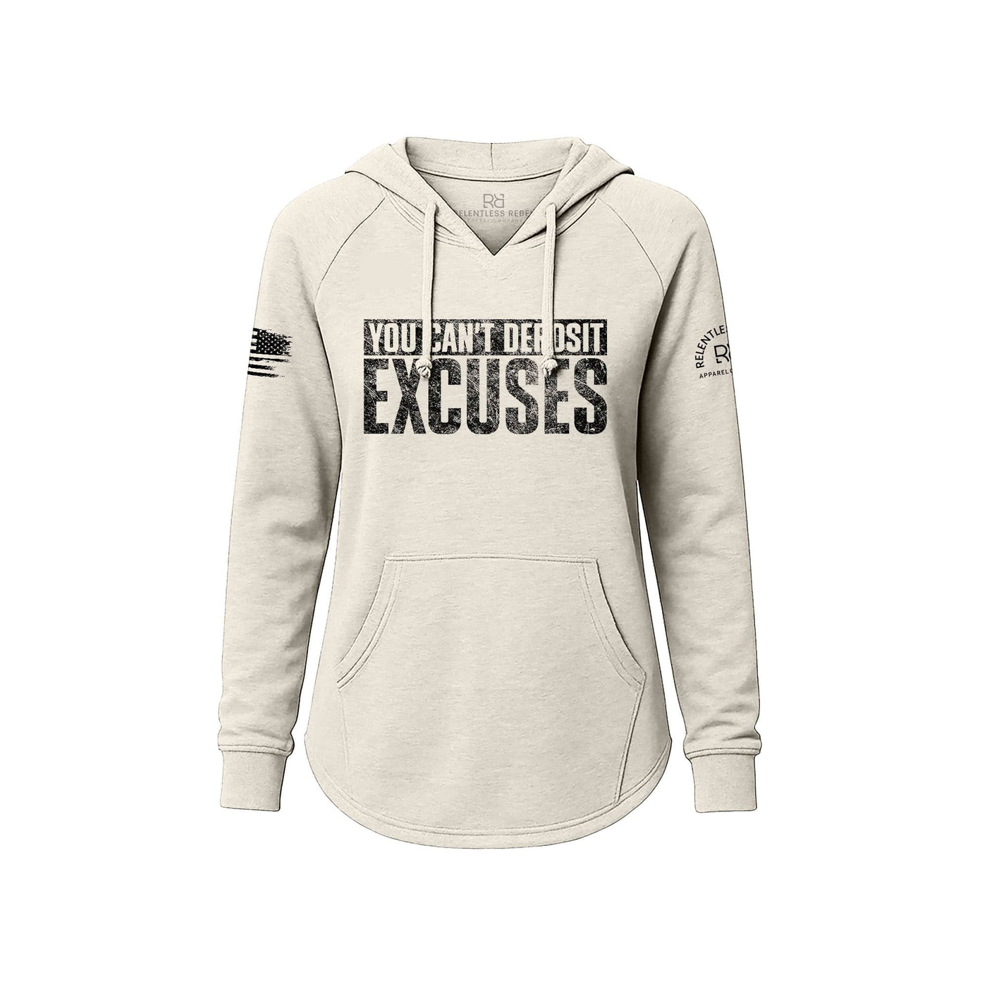 White hoodie with motivational text on a white background