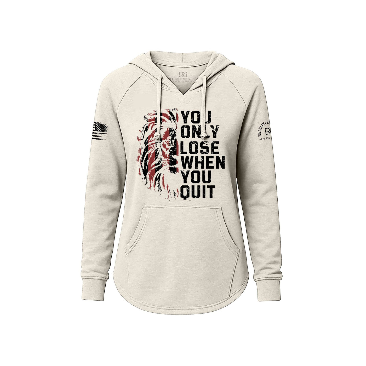 White hoodie with motivational quote and zebra design on a white background