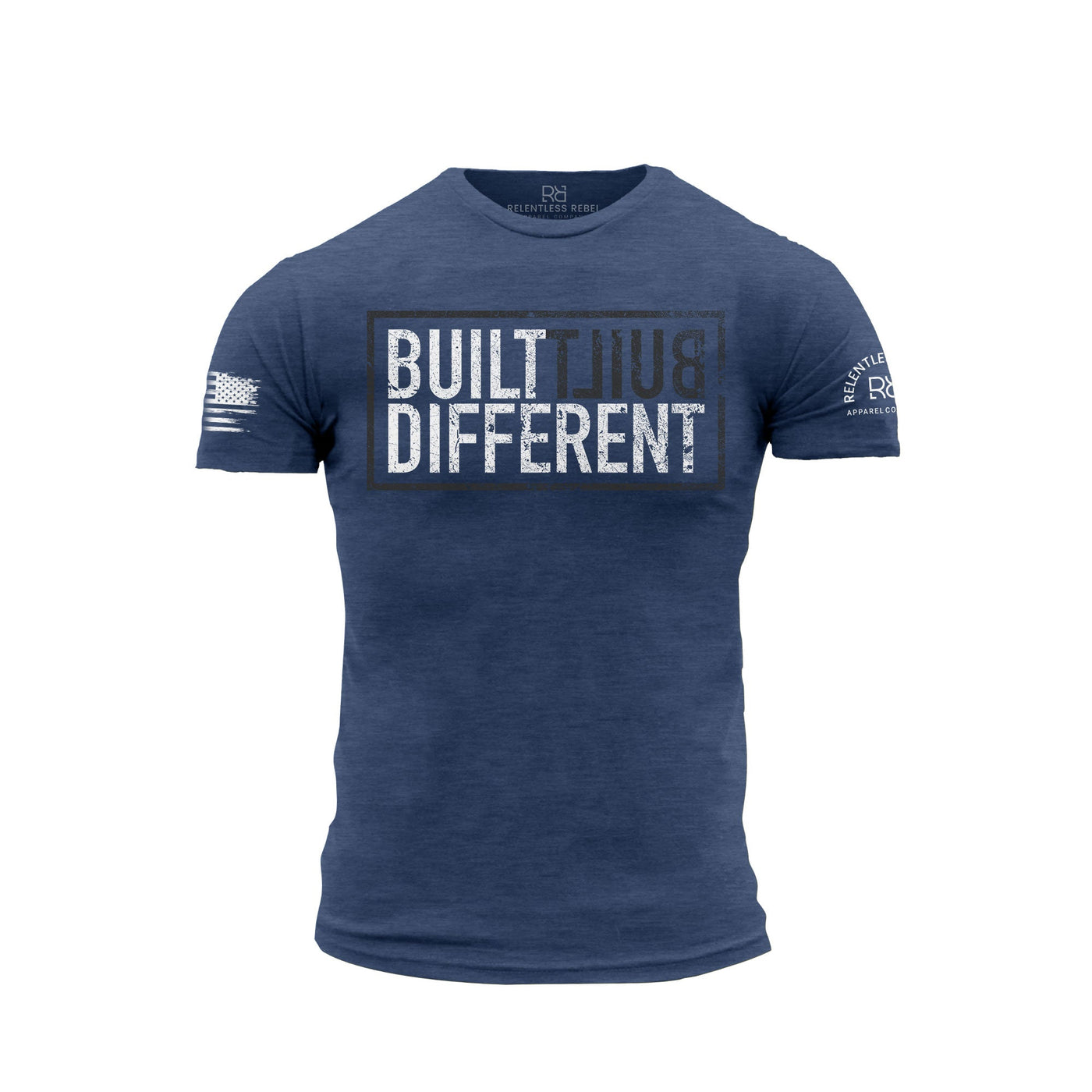 Built Different Rebel Blue front design t-shirt