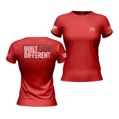 Rebel Red women's Built Different back design tee