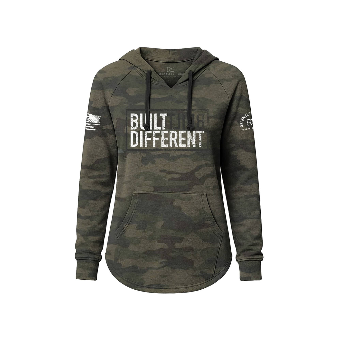 Camo Women's Wave Hoodie with Built Different on the front