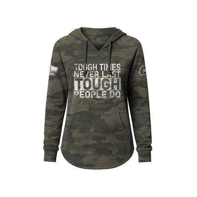 Camouflage hoodie with motivational text on a white background