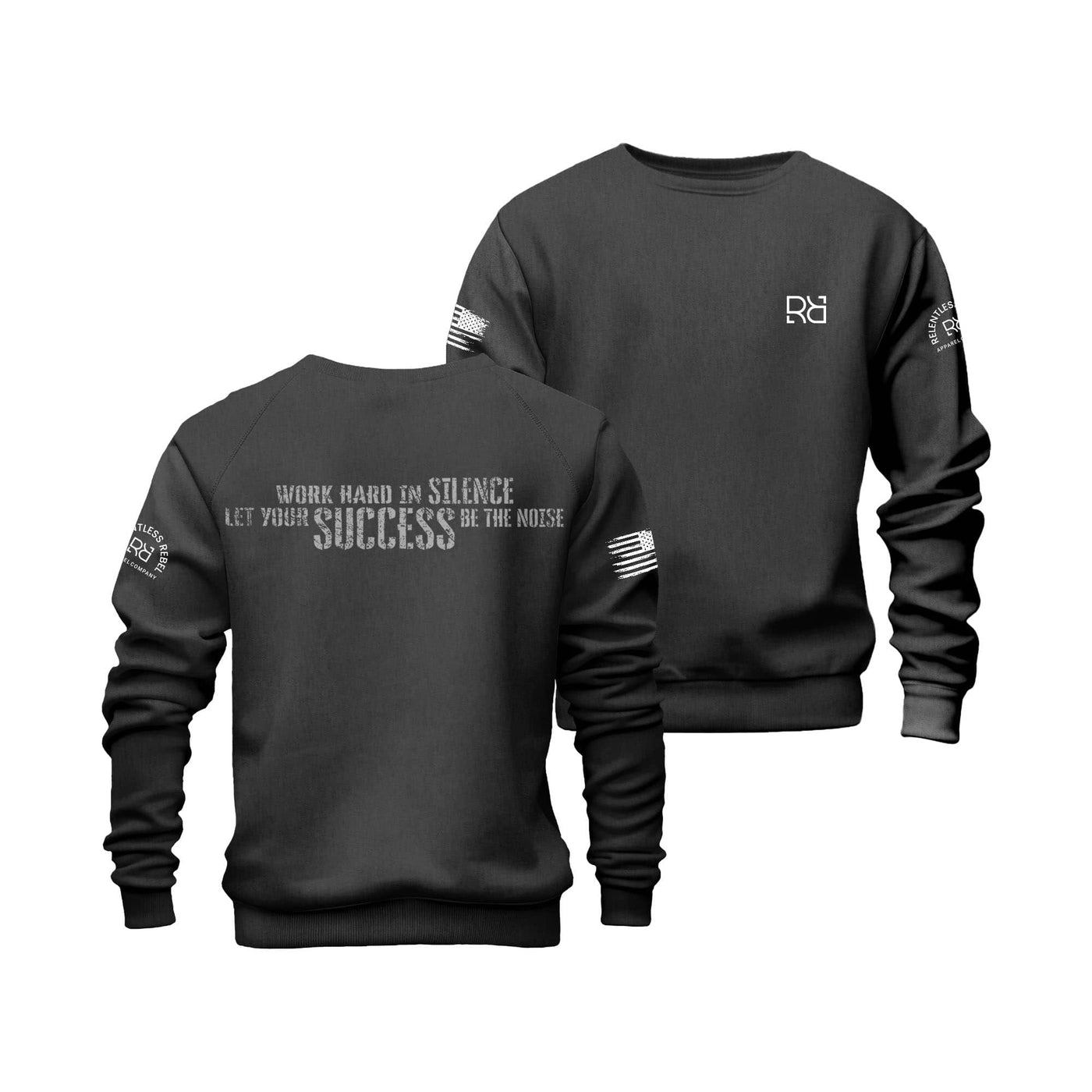 Charcoal Heather Work Hard in Silence Crew Neck Sweatshirt