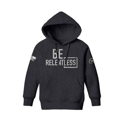 Charcoal Heather Youth Be Relentless Front Design Hoodie