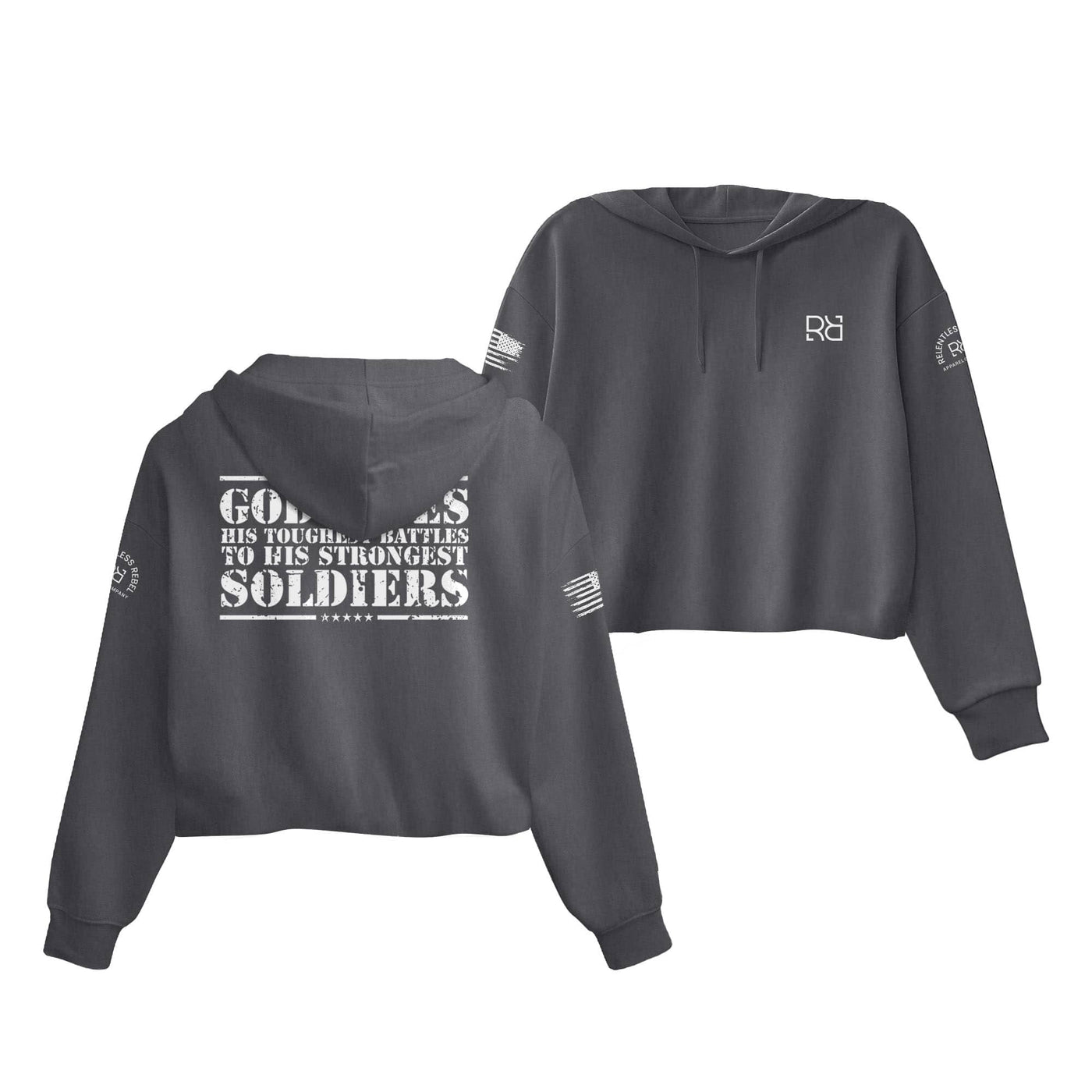 Dark Grey Heather God Gives His Toughest Battles Women's Cropped Hoodie