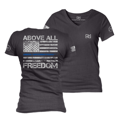 Above All Freedom Dark Grey Heather Women's VNeck Tee