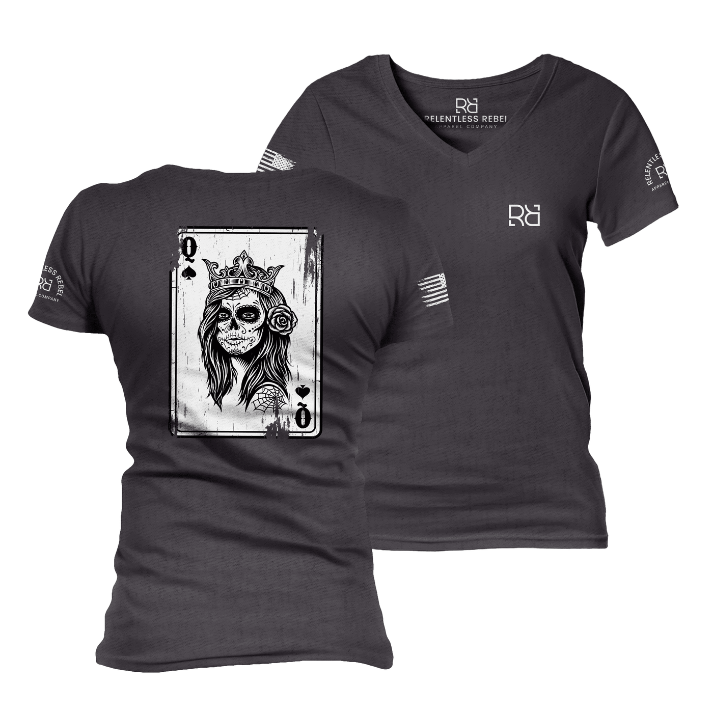 Rebel Queen Rebel Ace Dark Grey Heather Women's VNeck Tee