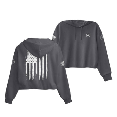 Dark Grey Heather Rebel Patriot Flag Women's Cropped Hoodie