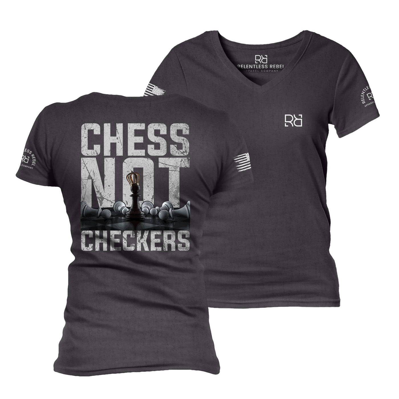 Dark Grey Heather Chess Not Checkers Women's V-Neck Tee