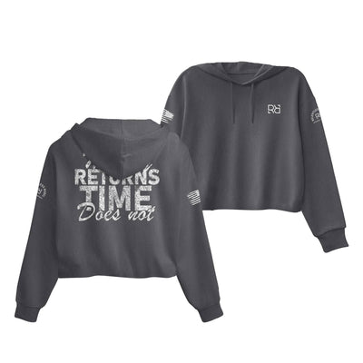 Dark Grey Heather Money Returns Time Does Not Women's Cropped Hoodie