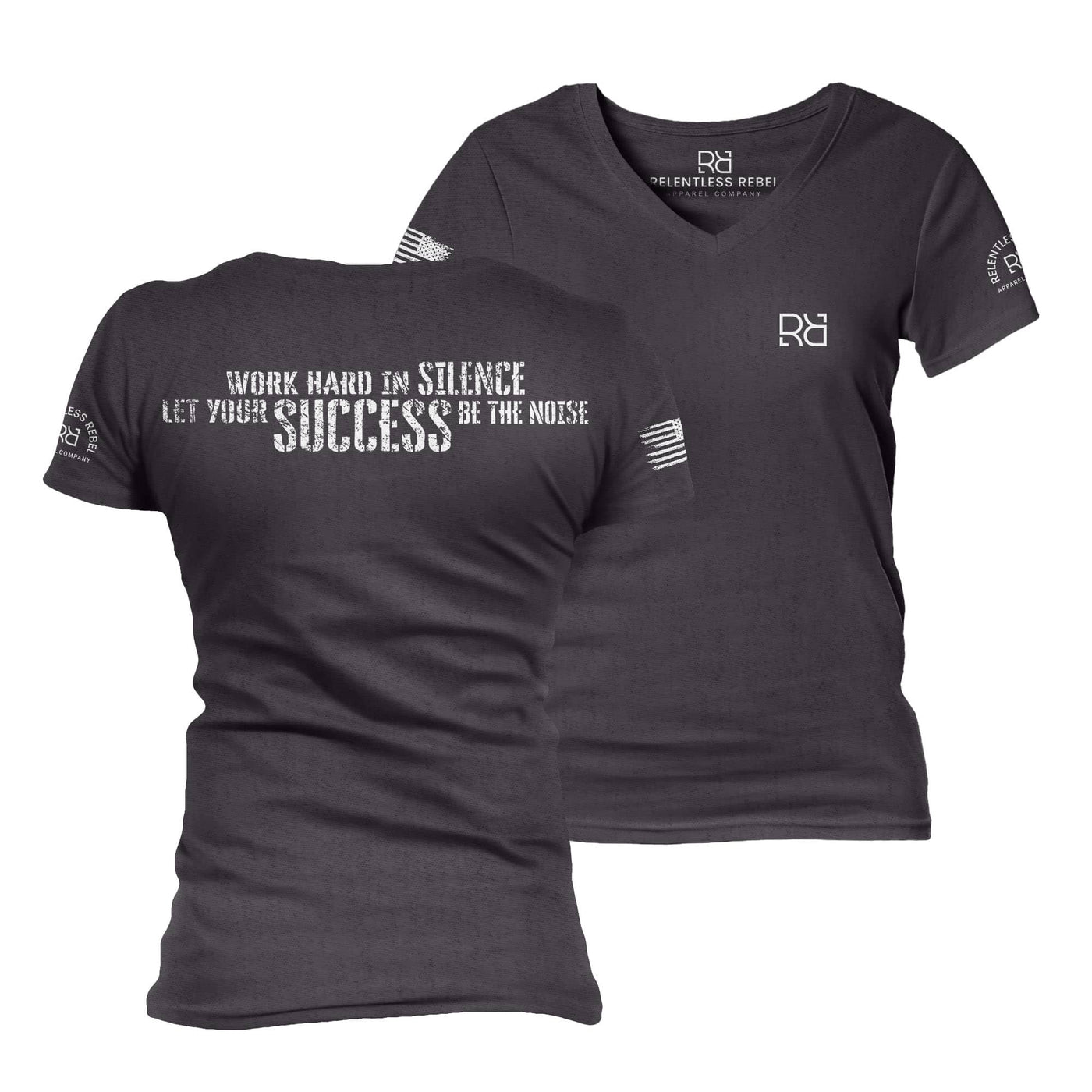 Dark Grey Heather Work Hard in Silence Women's V-Neck Tee