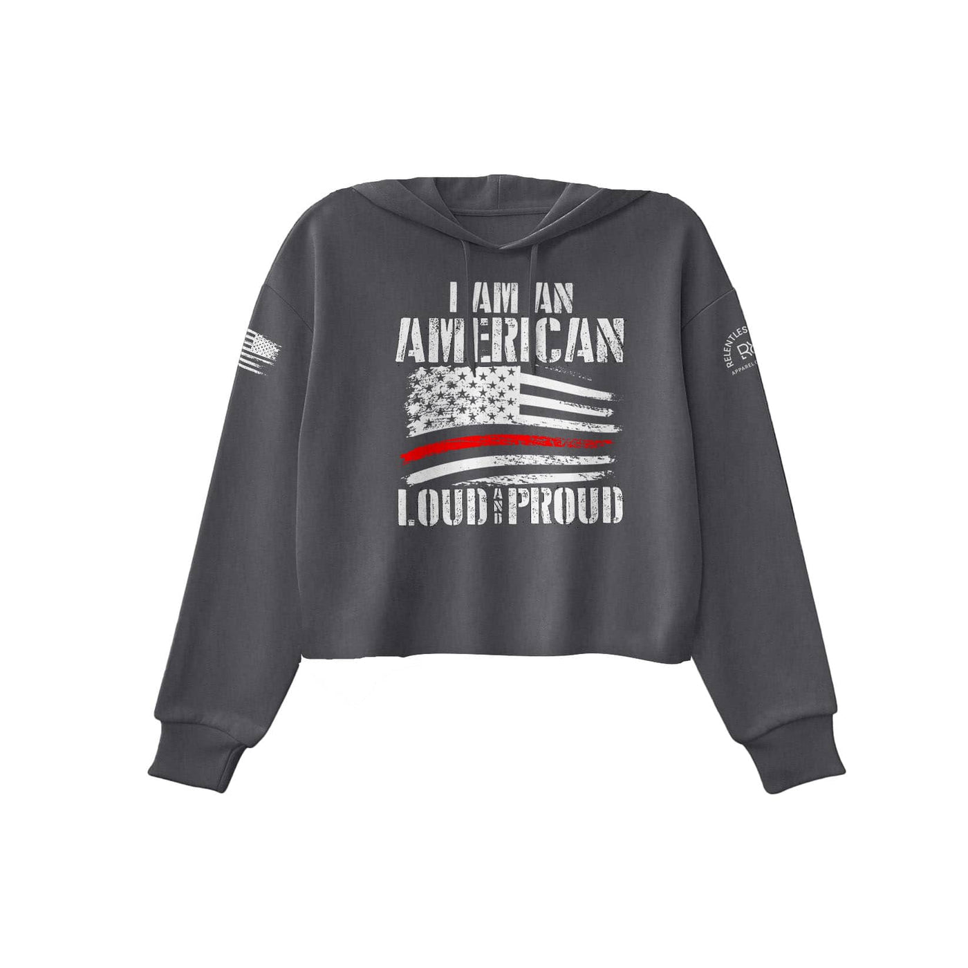 Dark Grey Heather American Loud and Proud Women's Cropped Hoodie