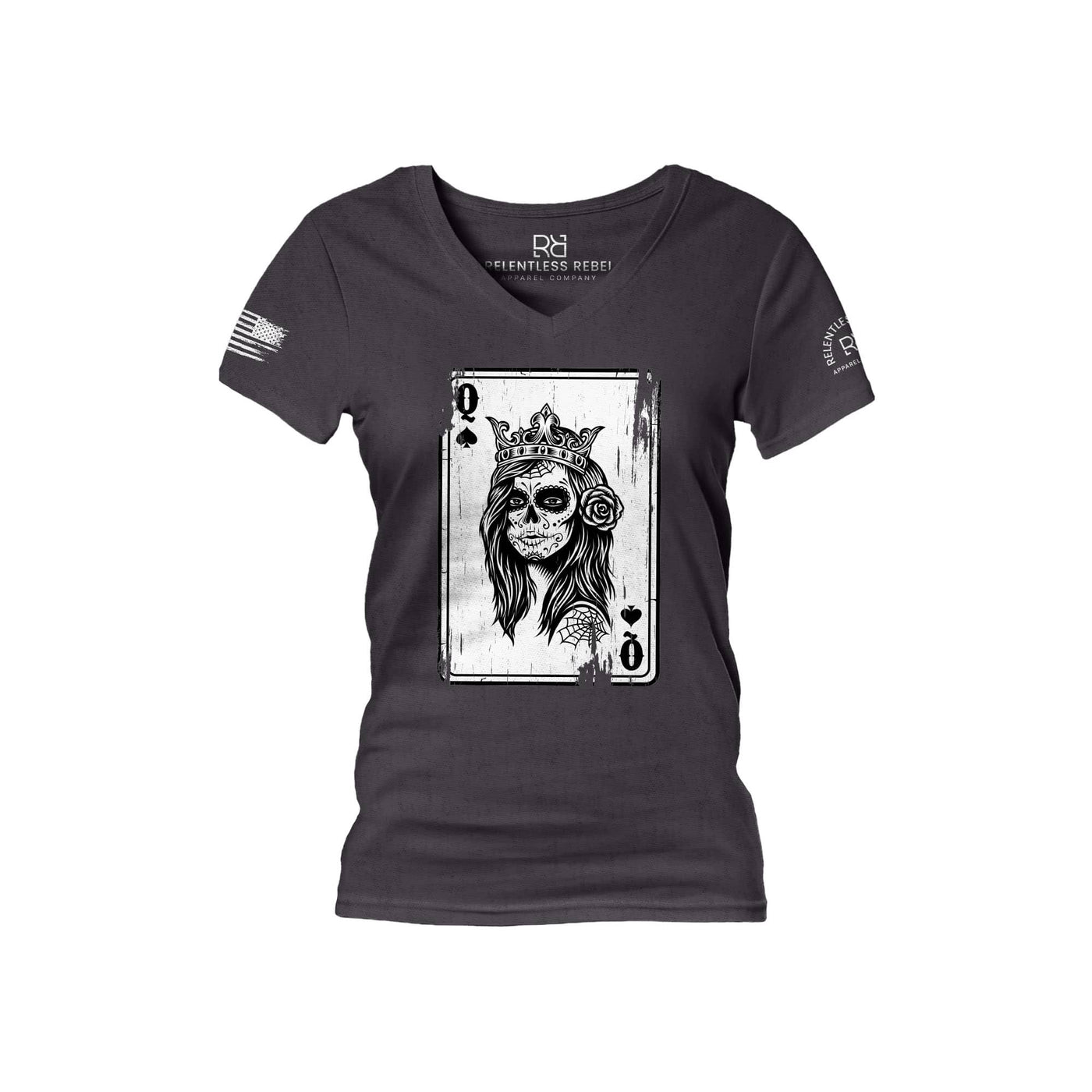 Dark Grey Heather Rebel Queen Rebel Ace Women's V-Neck Tee