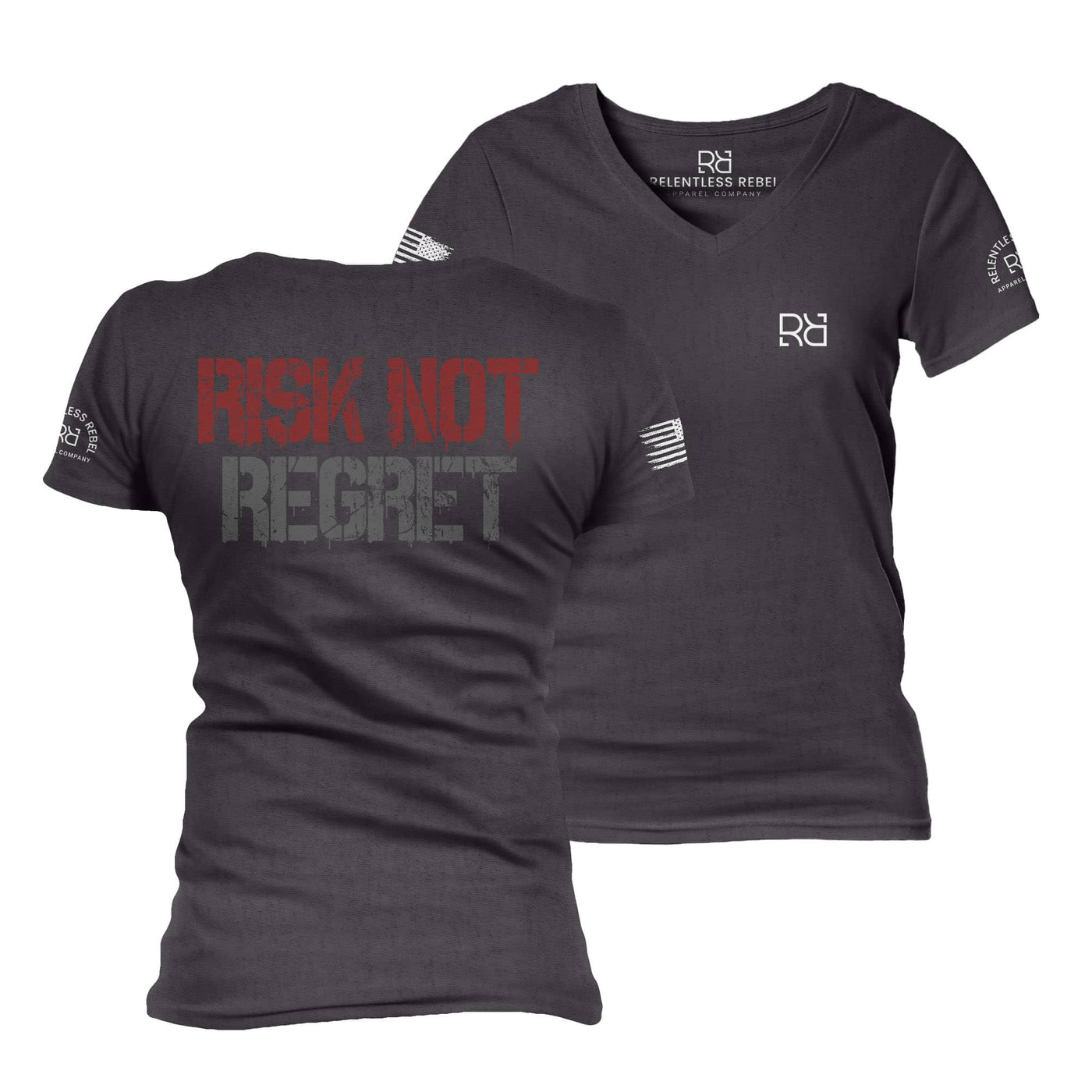 Dark Grey Heather Risk Not Regret Women's V-Neck Tee