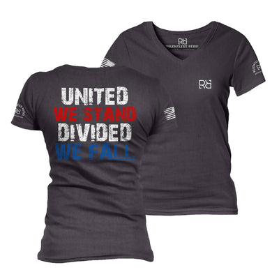 Dark Grey Heather United We Stand Divided We Fall Women's V-Neck Tee