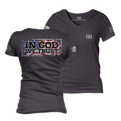 Dark Grey Heather In God we Trust Women's V-Neck Tee