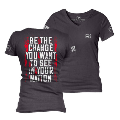 Dark Grey Heather Be the Change Women's V-Neck Tee