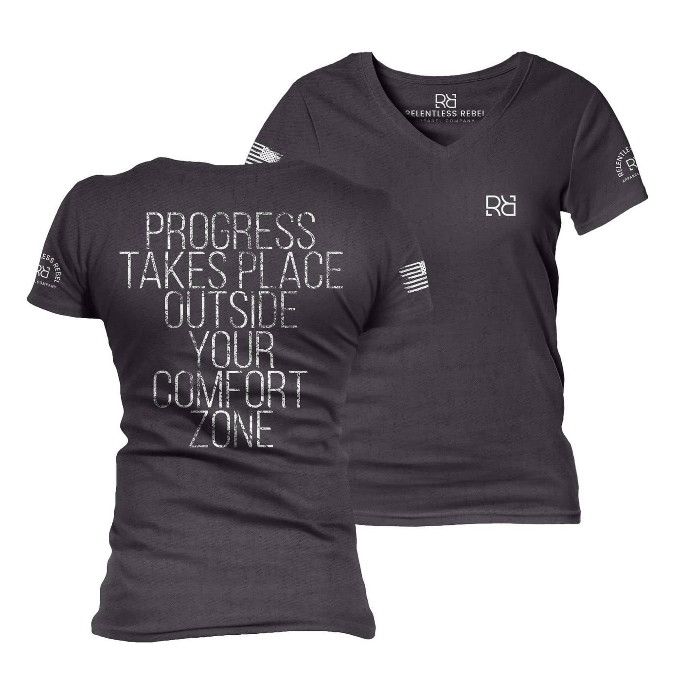 Dark Grey Heather Progress Takes Place Women's V-Neck Tee