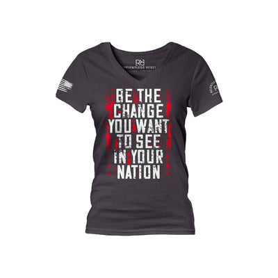 Dark Grey Heather Be The Change Women's V-Neck Tee