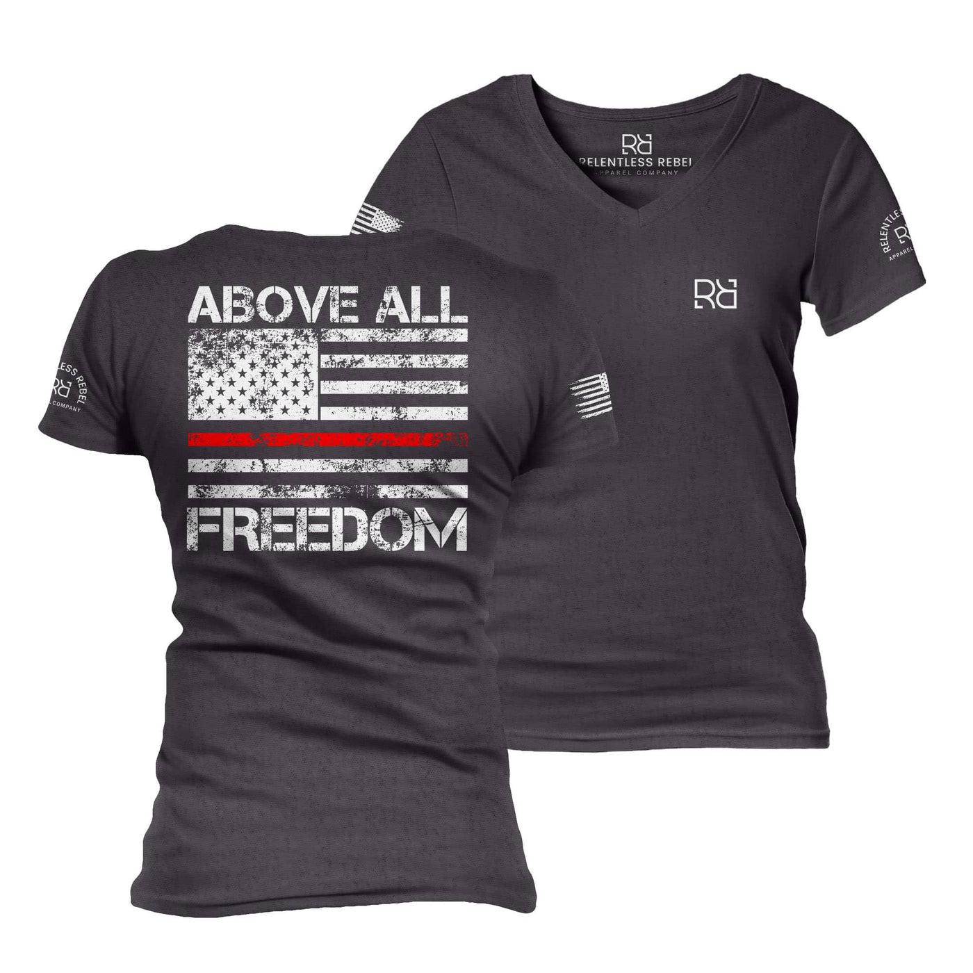 Dark Grey Heather Above all Freedom Women's V-Neck Tee